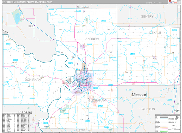 St. Joseph, MO Metro Area Wall Map